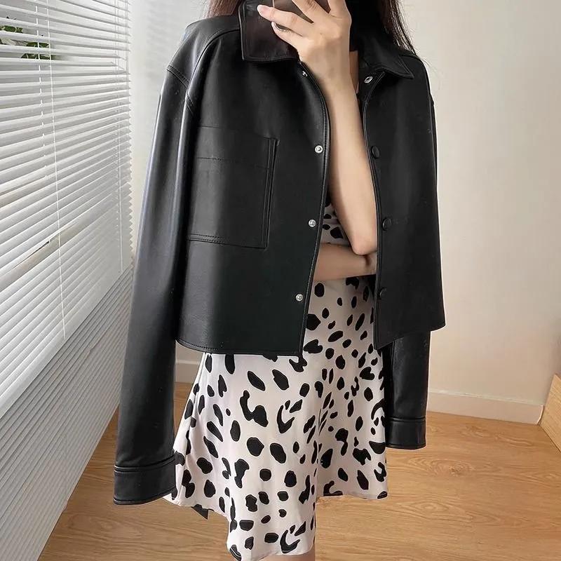 

Осень и Зима Новая Куртка Маленькая Ретро Кожа для Женщин S чёрный