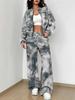 Flame pattern splicing autumn and winter new European and American women's clothing retro pattern printing suit women