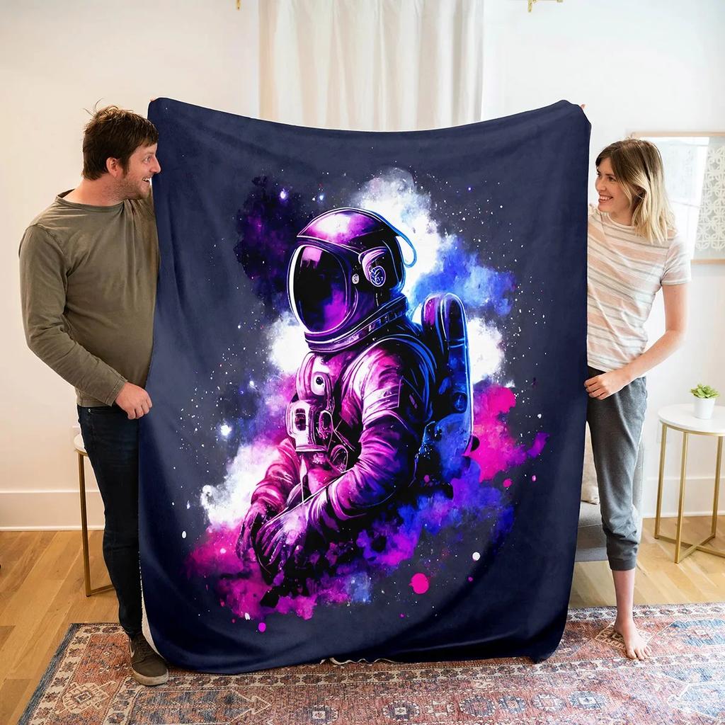 Astronaut Flannel Throw Blanket Out Space Galaxy Star Moon Blanket Comfortable Warm Lightweight for Bed Couch Sofa Decoration