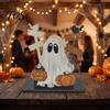 Decorative Napkin Organizer Halloween Wooden Holder, Ghost Pumpkin Tabletop Tissue Dispenser, Unique Gift for Hosts Paper Storage Holiday Dinner Party