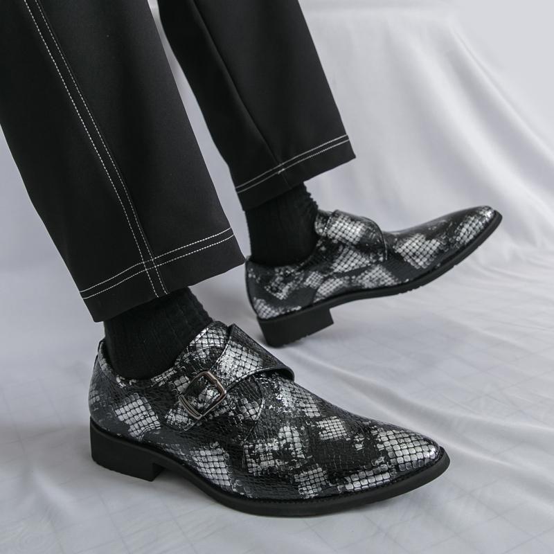 Luxury New Designer Snakeskin Patent Leather Buckle Formal Shoes For Men Dress Wedding Prom Homecoming Monk Strap Loafers