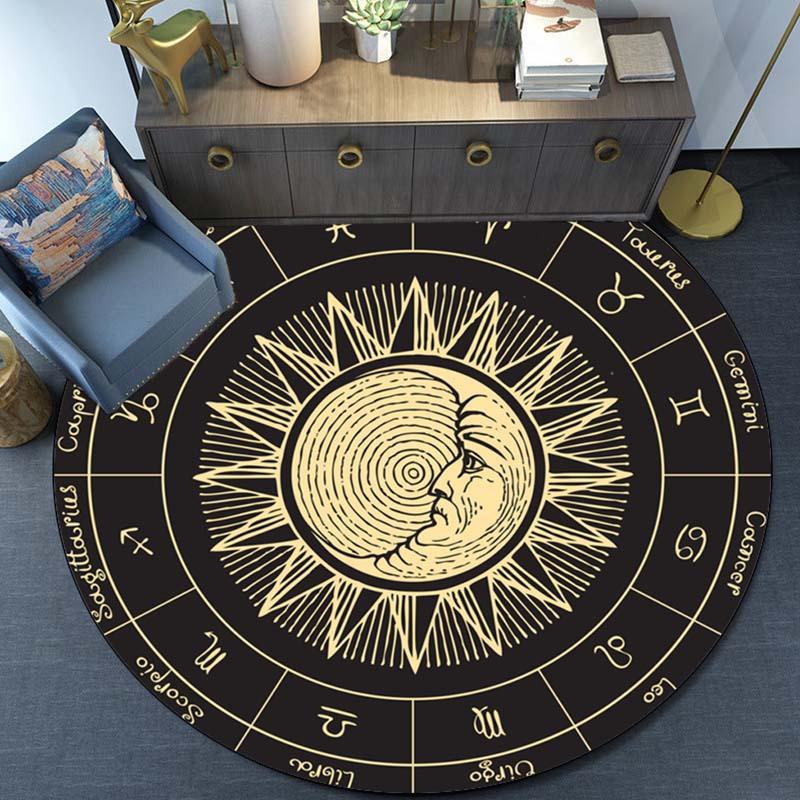 1pc Polyester Constellation Round Rug - Sun Moon Zodiac Printed Non-Slip Mat for Patio, Garden, Bedroom, Living Room