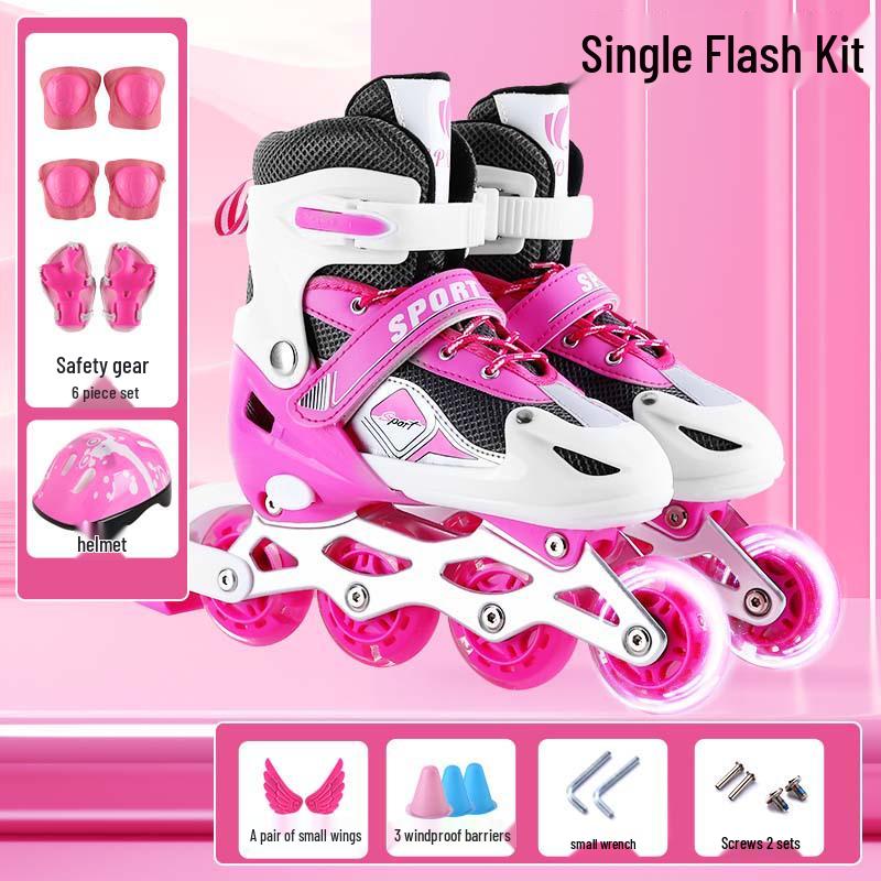 Adjustable Children's Inline Roller Skates Set with PVC Flash Wheels, Helmet, and Protective Gear