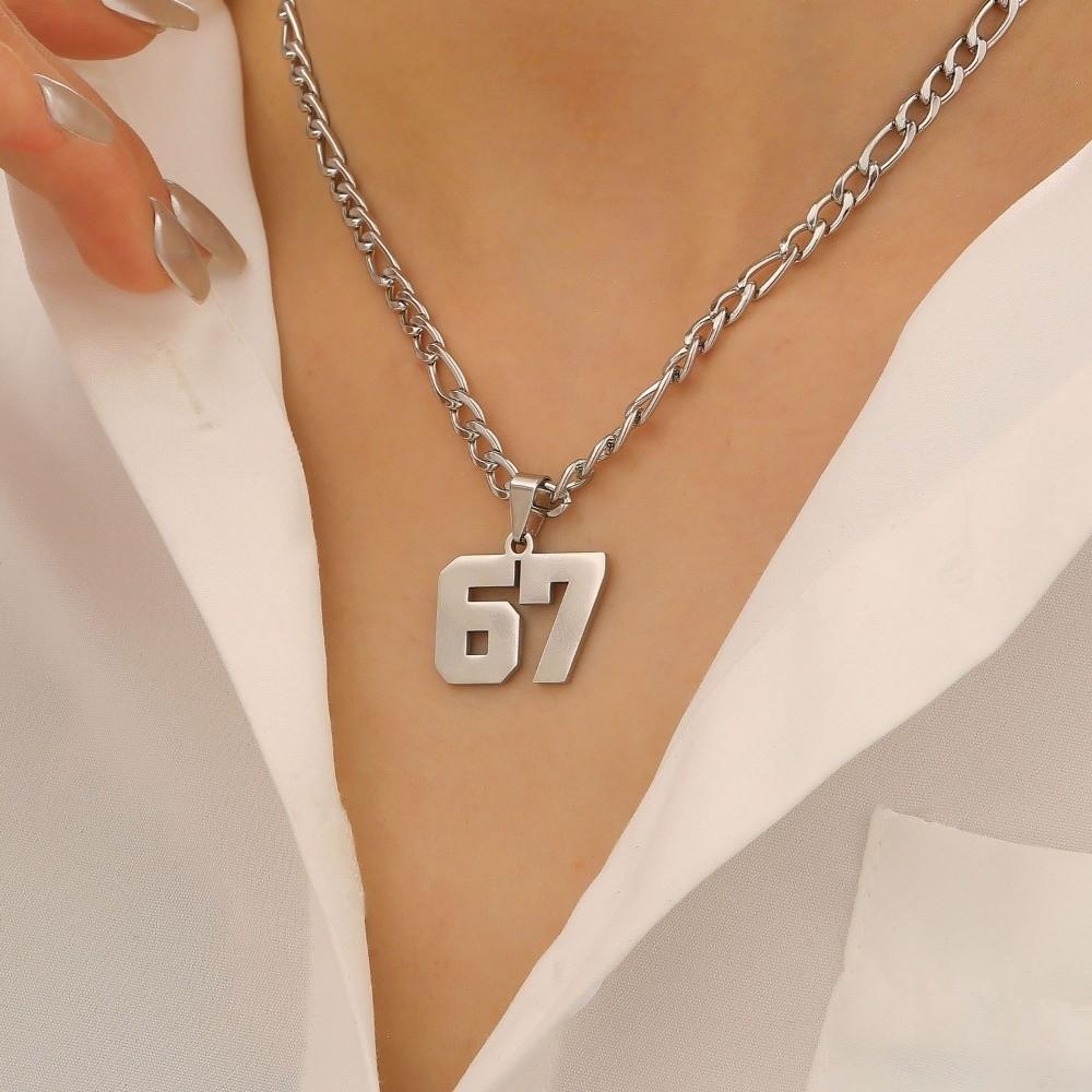 Stainless Steel Punk Tag Necklace Letter Pendant Neck Chain Fashion 67 Necklace for Men Women