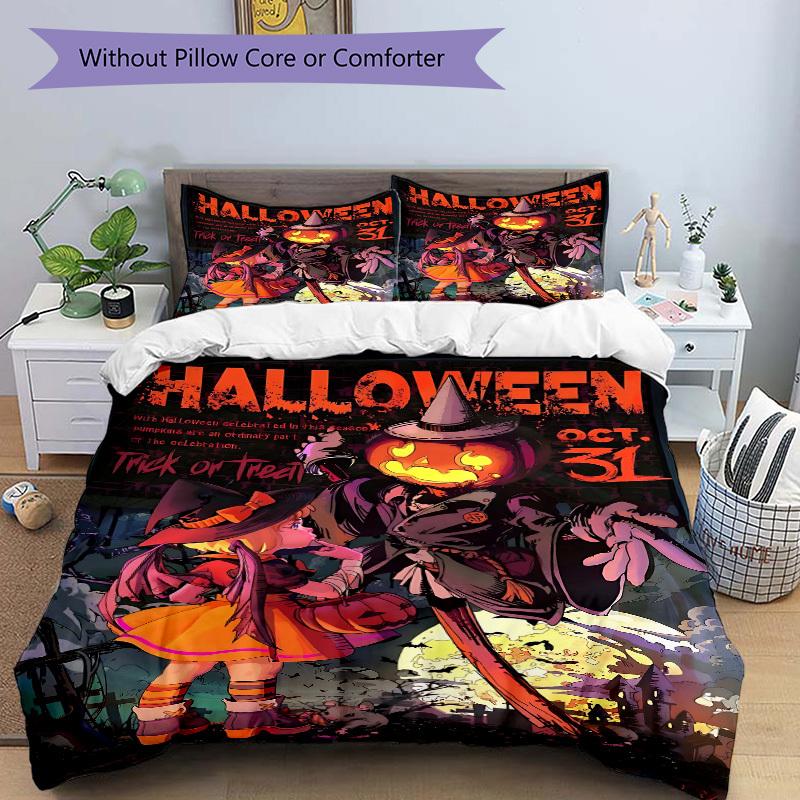 3pcs Bedding Set Halloween Pumpkin Includes 1 Comforter + 2 Pillowcases, Without Pillow Inserts, Soft Comfortable, Lightweight Breathable, P