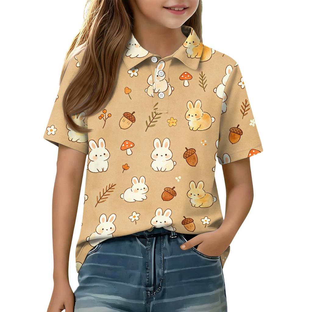 Kids Casual Short Sleeve Polo Shirt Animal Pattern Tee Soft Lightweight Cotton Blend Top for Boys and Girls Summer Wear