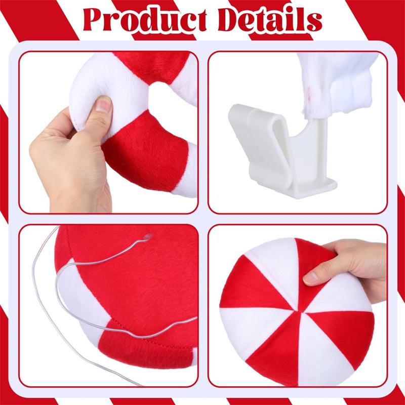 Christmas Car Accessories Reindeer Antlers Nose Set Candy Cane Design Easy Install Durable Fabric Car Decoration For Xmas