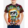 Pixel Robot Pattern T-shirt -3D Digital Printed Full Body Game Design, Breathable Summer Short Sleeved Casual Top