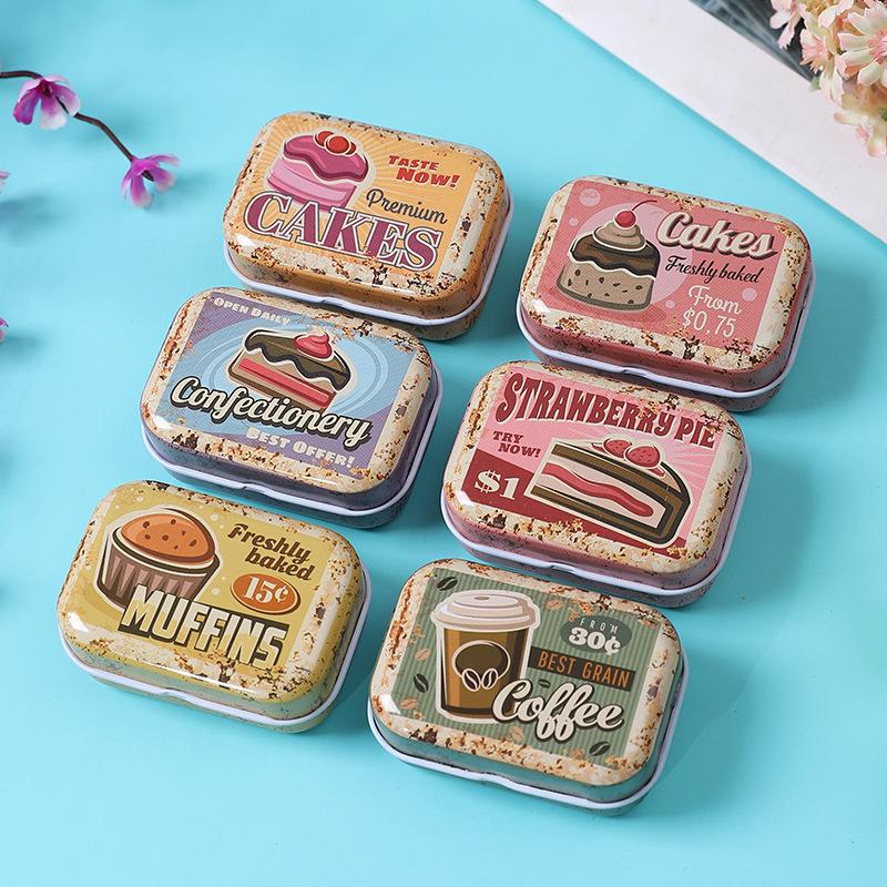 1/2/4Pcs Flip Cover Tin Box Mini Rectangular Iron Box Decorative Box Portable Small Storage Cans Candy Pills Paperclip Cutestyle