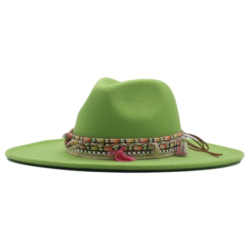 Autumn and Winter Retro Woolen Top Hat Women's New Ethnic Style Jazz Hat European and American Bell-shaped Hip-hop Cm Big Brim Felt Hat