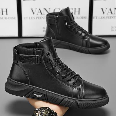Autumn Men's Shoes New High-top Martin Boots Men's Casual Leather Boots Trendy Versatile British Retro Thermal Cotton Shoes Men