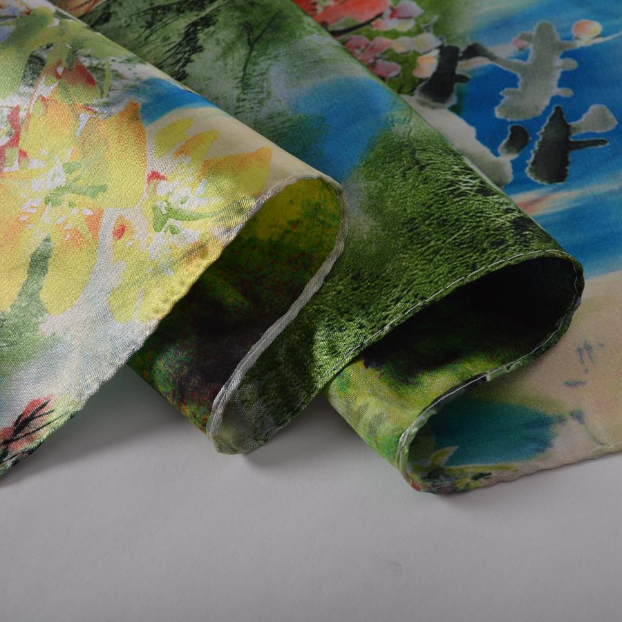 [BYSIFA]  Green Blue Ladies Satin Long Silk Scarf Shawl New Fashion Brand Scarves Printed Spring Fall Female Head Scarf 160*70cm