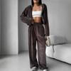 European and American style velvet hooded suit women's short jacket high waist wide leg pants relaxation casual two-piece suit women