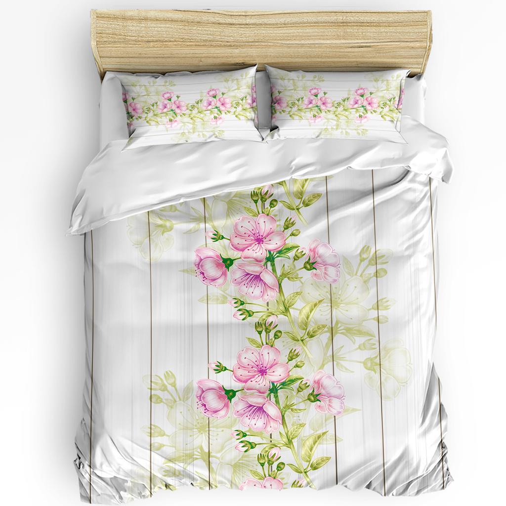 Cherry Blossom Plum Branch Pink Flower Duvet Cover With Pillow Case Custom 3pcs Bedding Set Quilt Cover Double Bed Home Textile