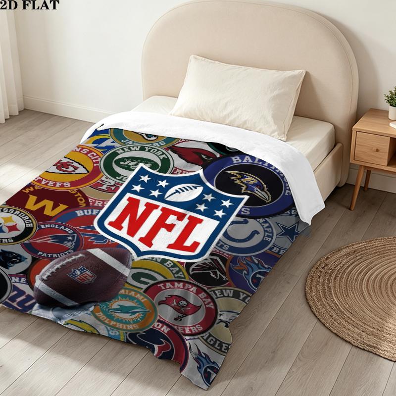 National Football League Print Flannel Blanket, High Quality Comfortable for All Seasons, Home Decor, Warmth and Comfort, Perfect for Christmas Gifts