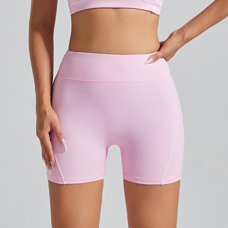Sports shorts European and American contrasting colors without embarrassment line high waist tight nude peach hip-lifting fitness yoga pants
