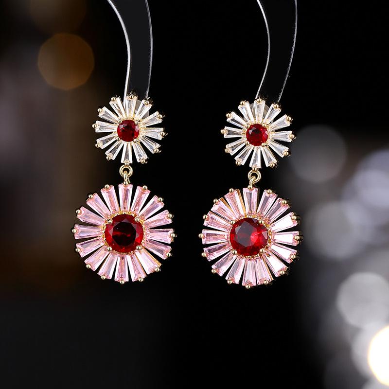 925 Silver Needle Flower Crystal Earrings, Korean Style High-End Zircon Studs, Sweet Dopamine Design for Women