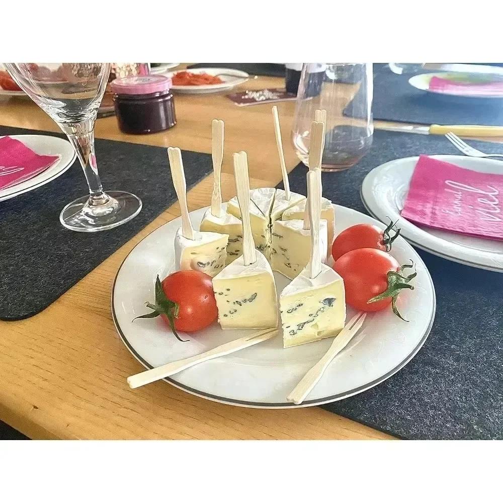 100PCS Pure Bamboo Disposable Wooden Fruit Fork Dessert Cocktail Fork Set Party Home Household Decor Tableware Supplies