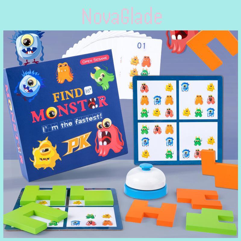 Wooden Monster Search Puzzle For Kids Focus Training With Cards And Blocks