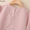 ZANZEA Women Casual Round Neck Solid Color Loose Half Sleeve Blouse