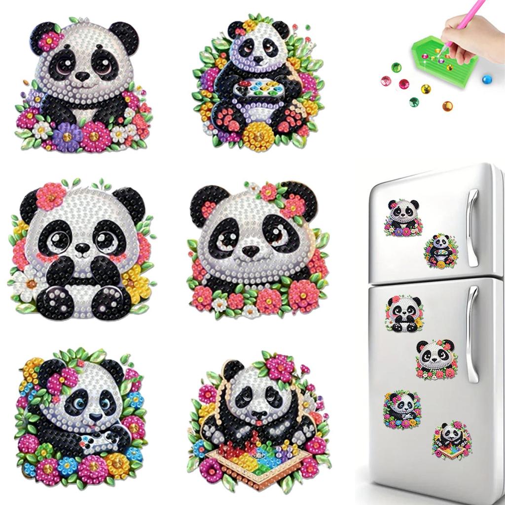 6Pcs DIY Fridge Stickers Acrylic 2D Flat Animal Diamond Art Fridge Magnet Diamond Painting Fridge Magnet for Adults Beginners