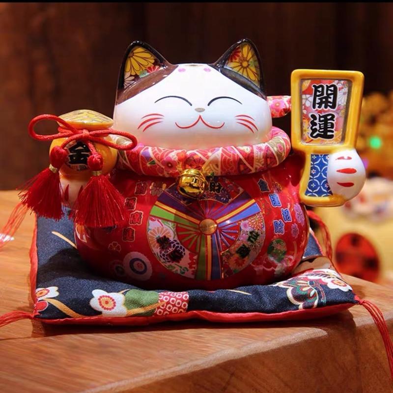 6.6 Inch Ceramic Maneki Neko Coin Bank Lucky Fortune Cat Money Box Home Decorative Ornament Centerpiece