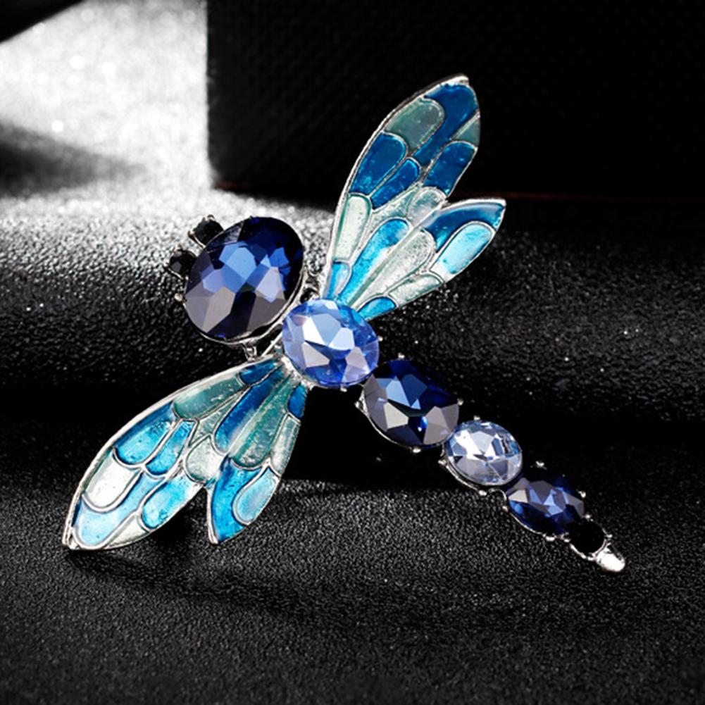 Broche Feminino Elegante Estilo Vintage Libélula Strass Coloridos Forma de Animal Alfinete de Lapela
