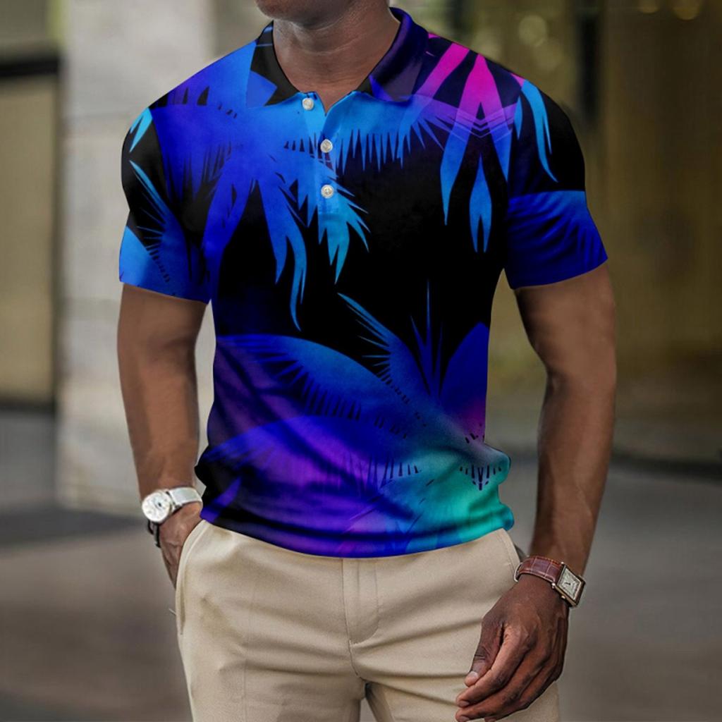 Men's Summer Hawaii Printed Golf Shirt Botton Short Sleeve Top Men's Casual Fashion Shirt