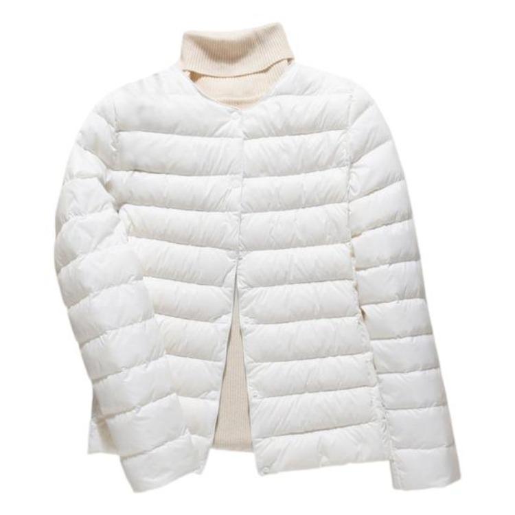 Warm Long Sleeves Round Neck Thickened Padded Windproof Cold Weather Daily Outwear with Pockets Cotton Jacket Winter Down Coat Button