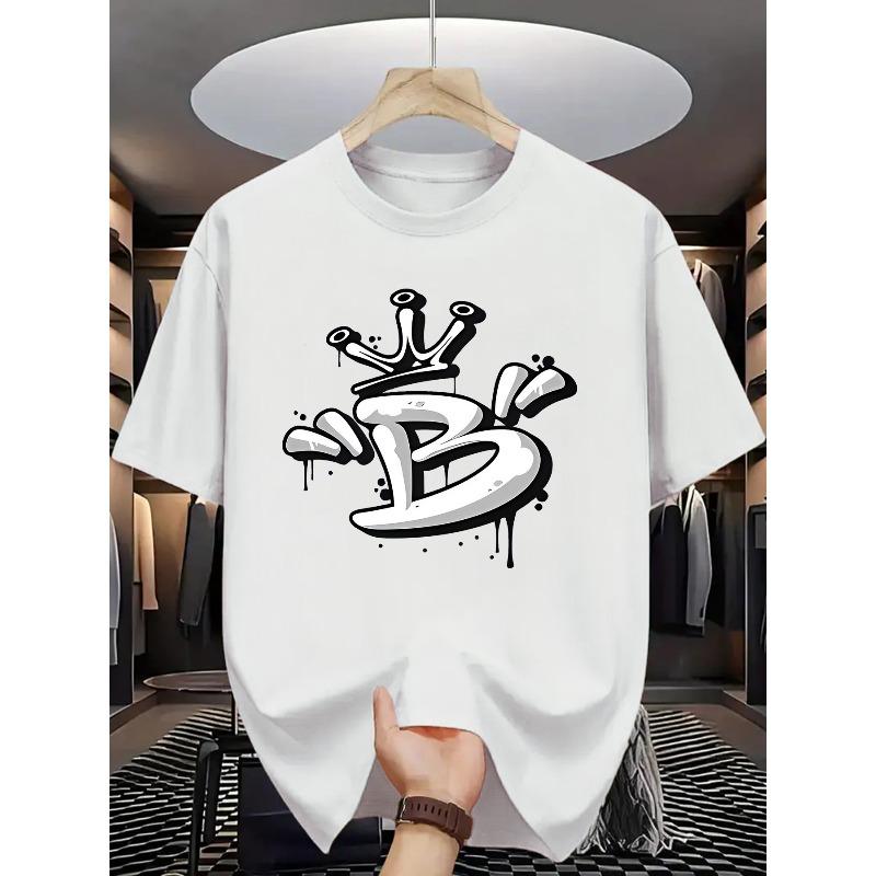 European Size Summer Men s Fashion Pattern Short Sleeve T-Shirt with Letter Print - Men s Summer Cotton Graphic Tee S разноцветный