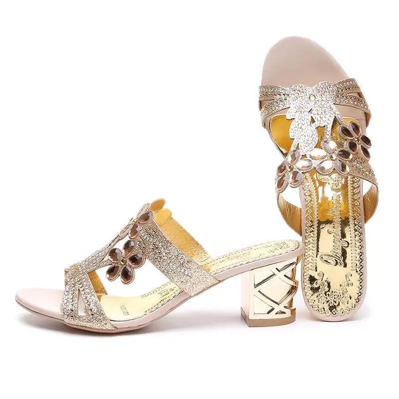 Fashion Rhinestone Women's Slippers and Ladies Sandals Low Heel Korea Style Pvc Vip Shoes Chic Elegant Price Slides On Promotion Unique