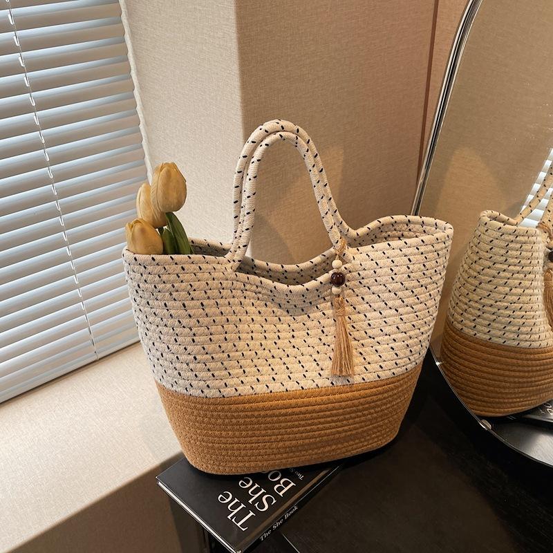 

Сумка большой вместимости женская 2025 новая праздничная плетеная овощная корзина ручная сумка большая вместимость сумка-тоут