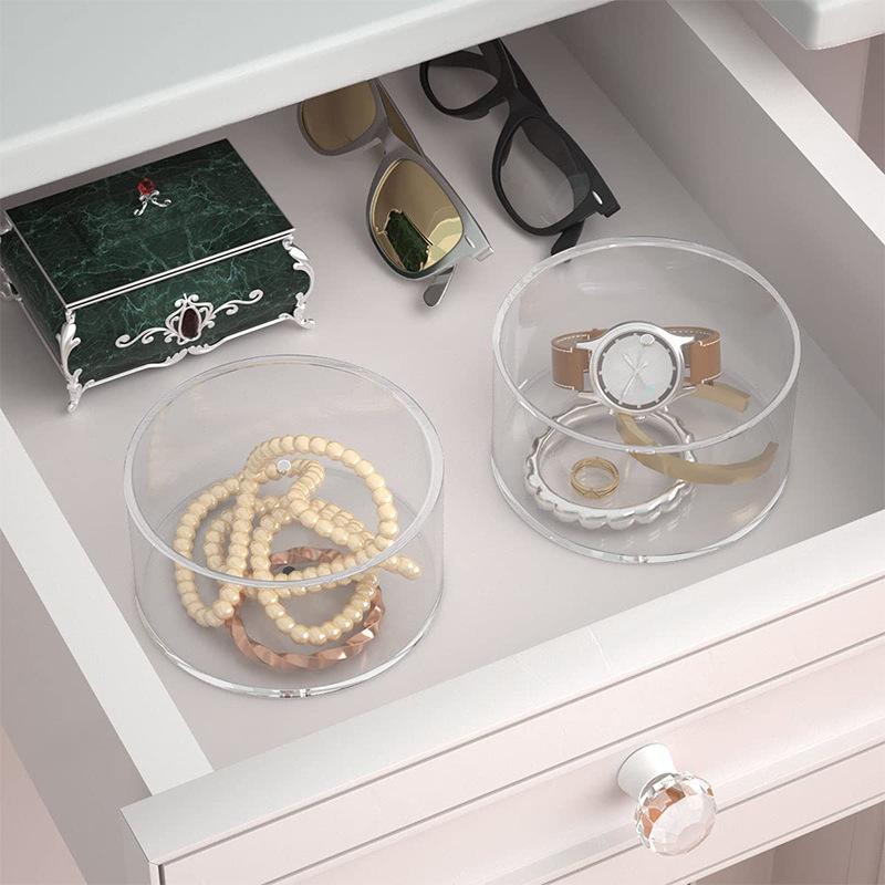 Acrylic Clear Round Storage Box Stackable Belt Rack Display Holder for Watch Jewelry Cosmetics Bracelets Rings Craft Toys Ties