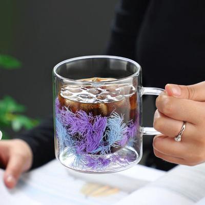 350 ml Glasmugg Dubbelväggig Borosilikatglas Kaffemugg Värmetålig Köldtålig Te Mugg med Gradient Gräsblad Värmesäker Dricksglas