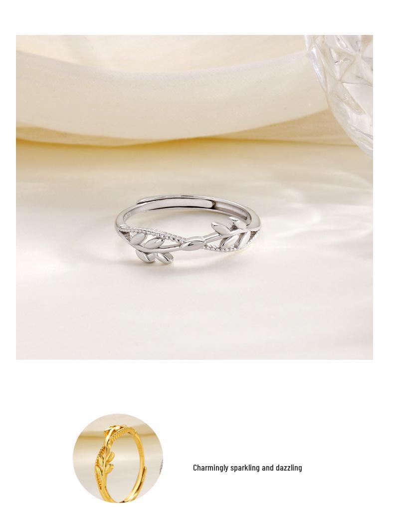 S925 Sterling Silver Wheat Ear Open Ring for Women - Elegant, Simple, Branch & Leaf Design