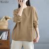 ZANZEA Women Casual Round Neck Long Sleeve Loose Thin Pullover Sweatshirts