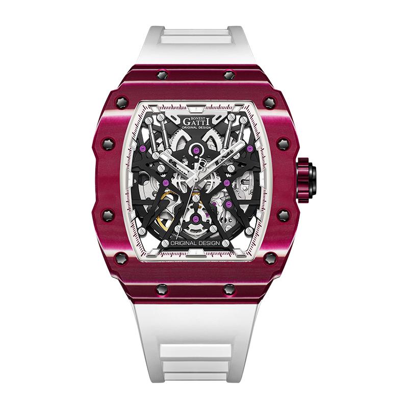 Bonest Gatti Herren Mechanische Uhr Leuchtend Kohlefaser