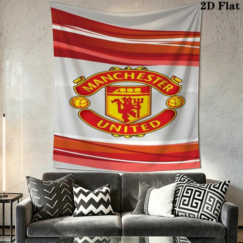MUFC Honeycomb Background Tapestry, Manchester United Crest Wall Hanging Tapestry for Football Fan Wall Decor