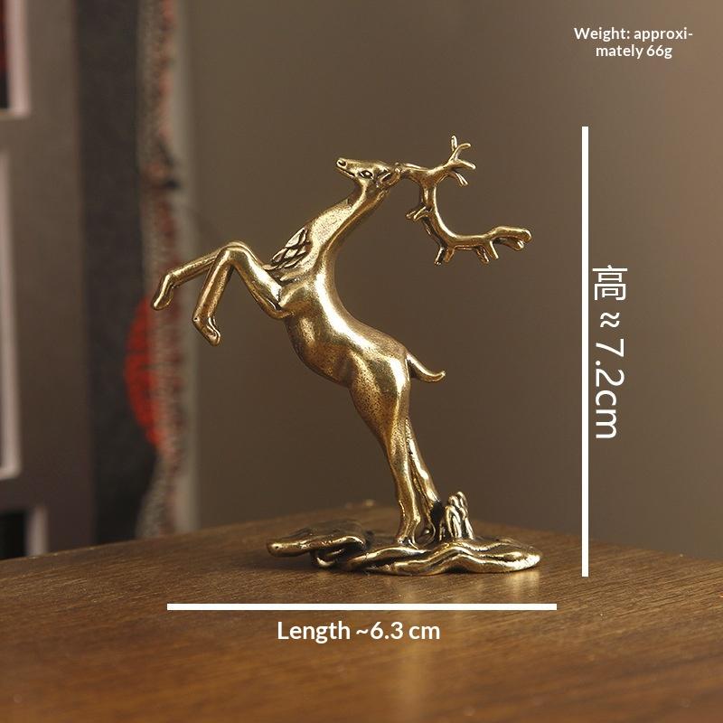 Retro Messing Springender Sikahirsch Kleine Statue Schreibtischornament Tierfiguren Heimdekorationen Handwerkszubehör