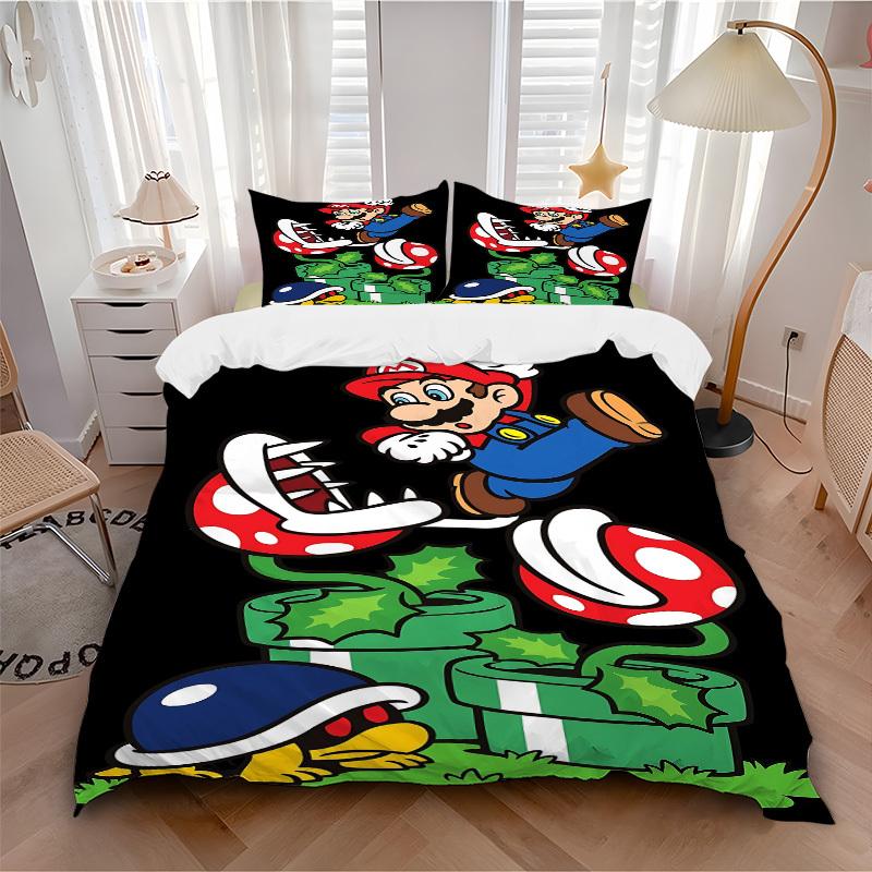 

3pc Mario Bedding Set Guest Room Bedroom Decor Christmas Halloween Decor Birthday and Holiday Gifts- All Seasons 3pcs Quilt 058 135x200cm