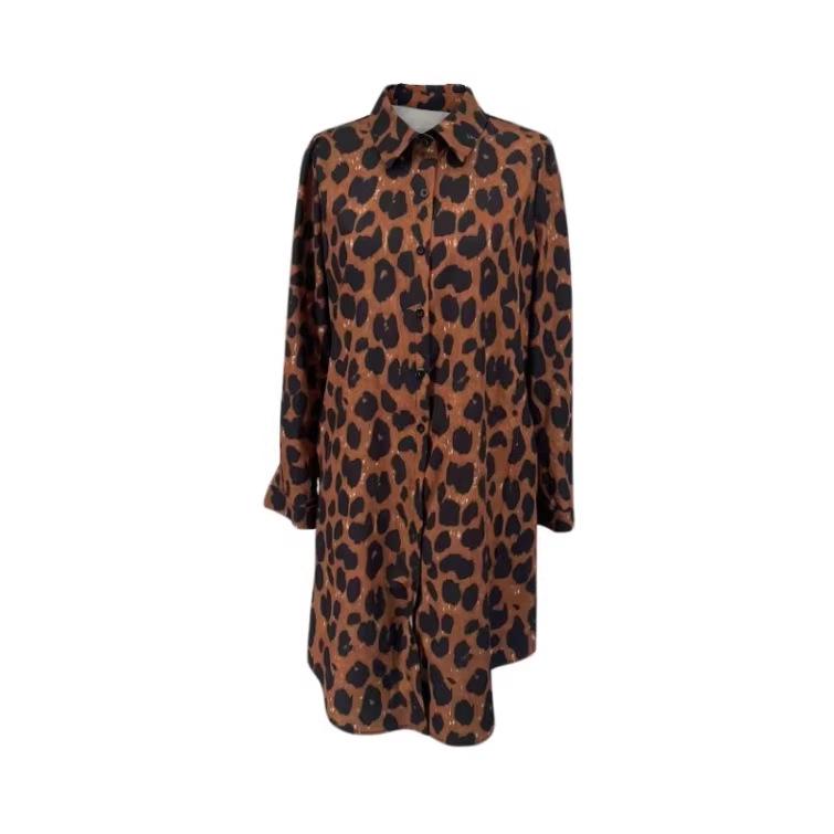 V-Ausschnitt Leo-Print Blumenkleid - Neuer Stil 2025, Europäische & Amerikanische Mode, Lässiges Langarm Damenbekleidung