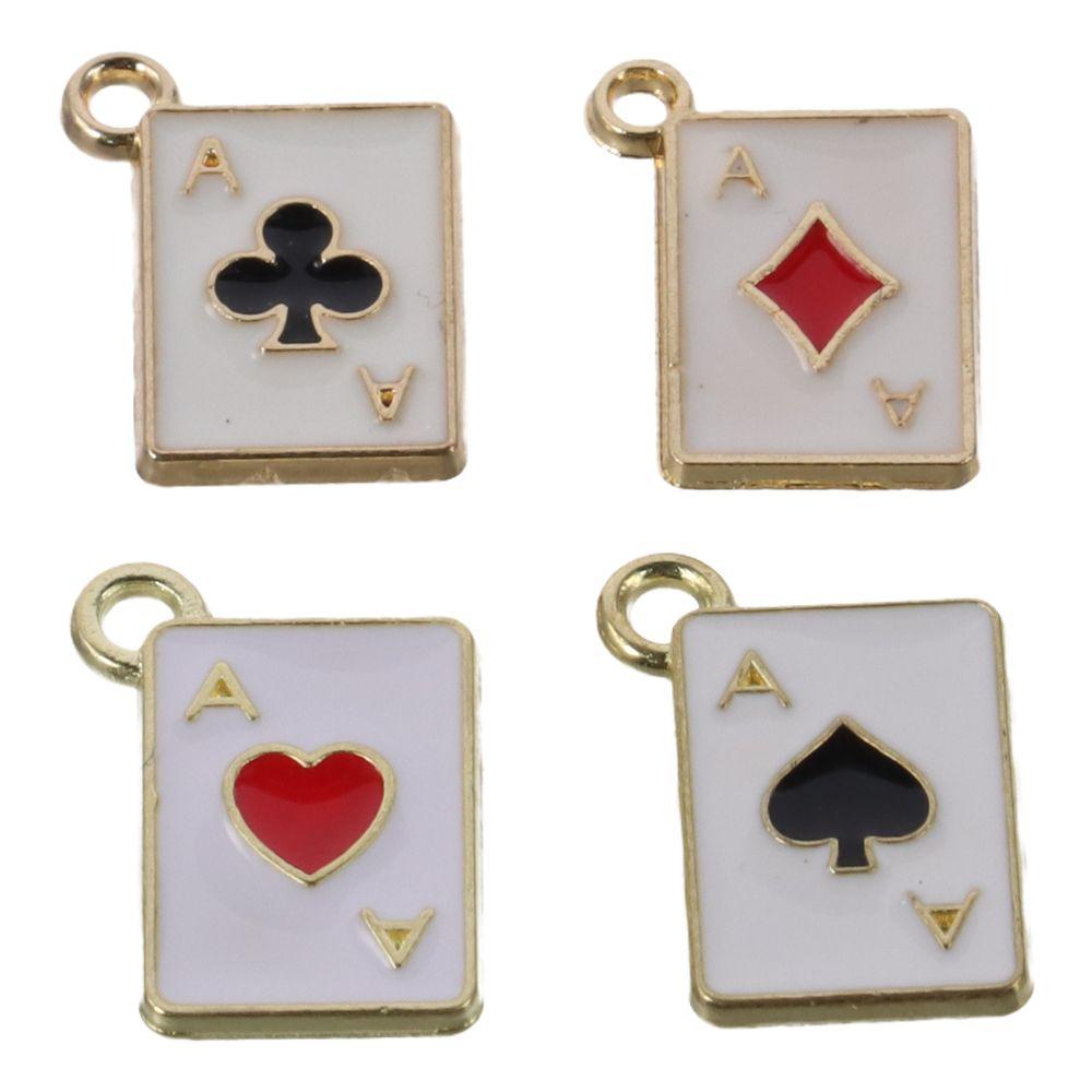 Gold Enamel Pendants Heart Shape Block Poker Card Charms  DIY Jewelry Making