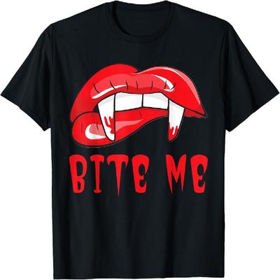 Bite Me Sexy Woman Vampire Mouth Lips Blood Fangs Teeth T-Shirt