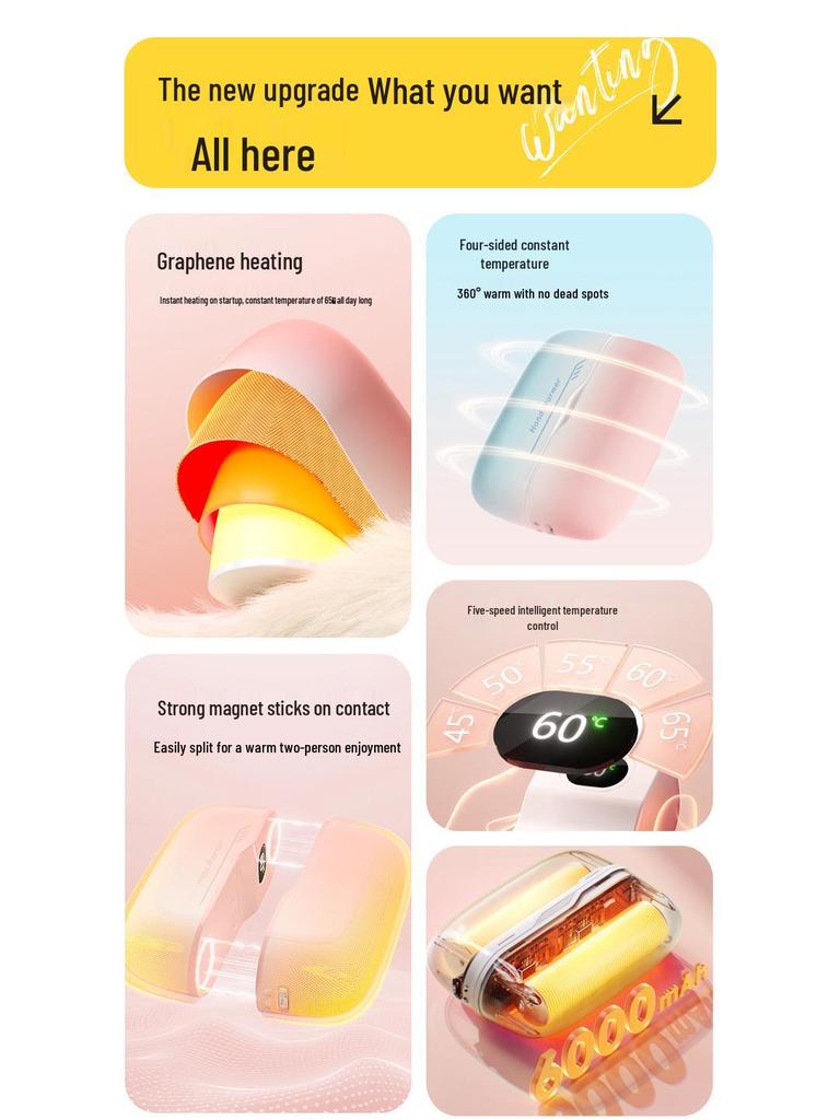 2025 Gradient Color Magnetic Hand Warmer with Digital Display - Two-in-One Detachable Design