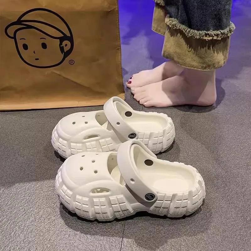 Women's Shoes 7cm Platform Sandals Casual Korean-style High Quality Garden Shoes Unique Non-slip Beach Shoes Fashion Hole Shoes