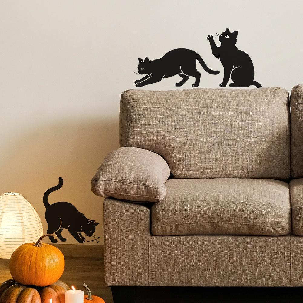 Black Cat Themed PVC Wall Sticker for Halloween Season Decoration On Flat Surfaces Like Painted Walls and Mirrors