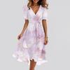 Women's Fashion Casual V Neck Short Sleeve Ruffled Vintage Printed Dresses