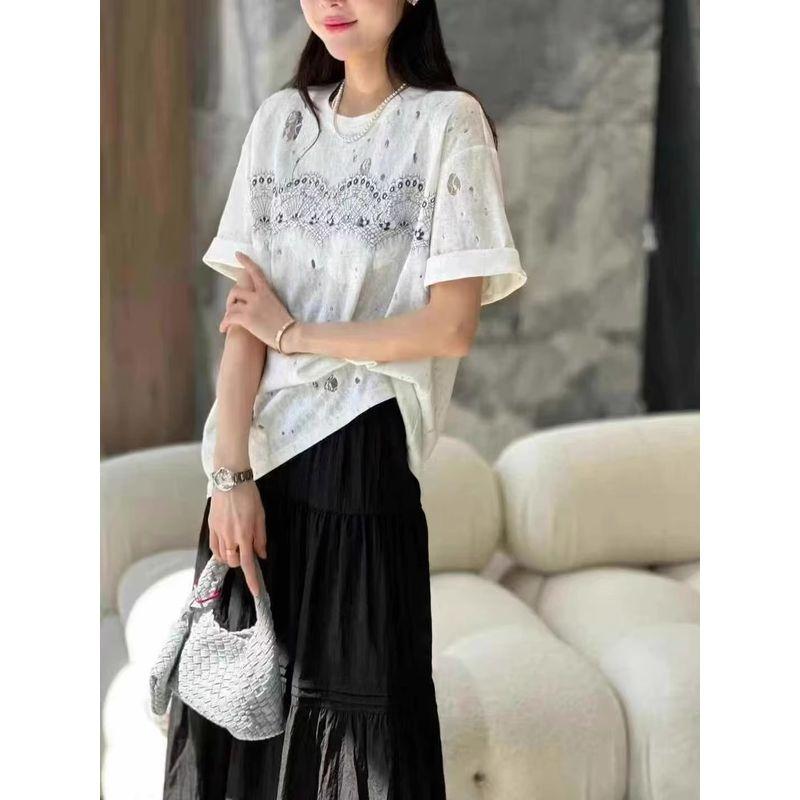 

Big Sale Special Offer European Station 2025 Summer New Arrival European Goods Loose Sweater Short Sleeve T-shirt Blouse Tops Women