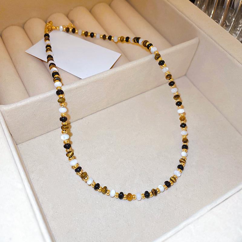 Han Luo 18K Gold-Plated Tiger Eye Necklace - Retro, High-End Clavicle Chain Accessory