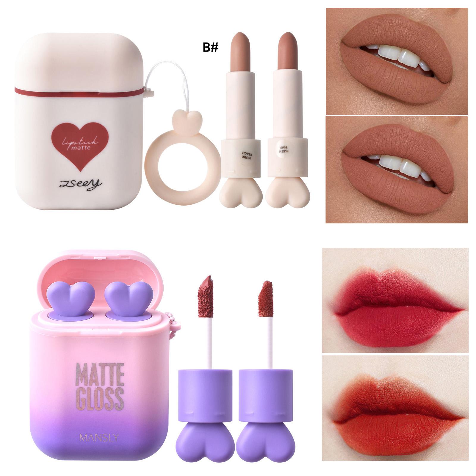 

Hengfang 2 компл./лот наушники Love Icon двойная трубка с антипригарным покрытием долговечная водонепроницаемая помада матовая помада в форме наушников губная помада телесного цвета красные губы макияж